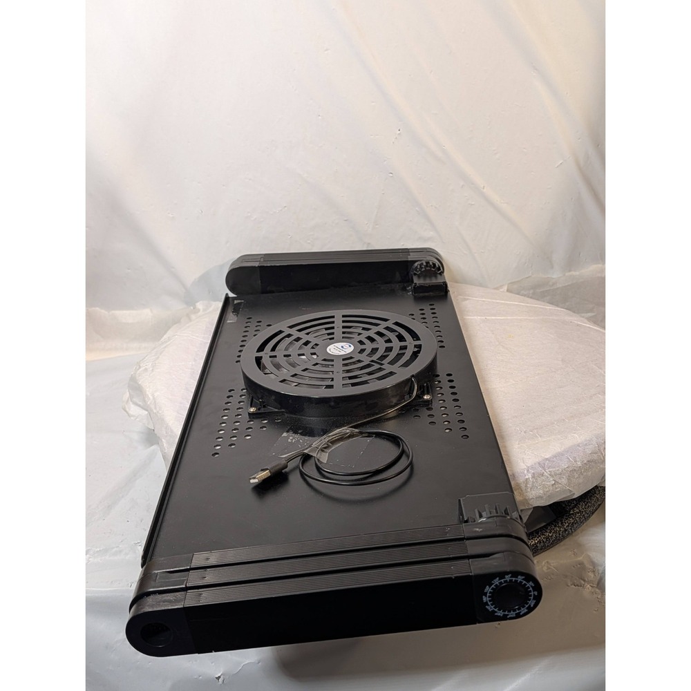 Adjustable Folding Laptop Stand with Cooling Fan Portable Vented Desk Black
